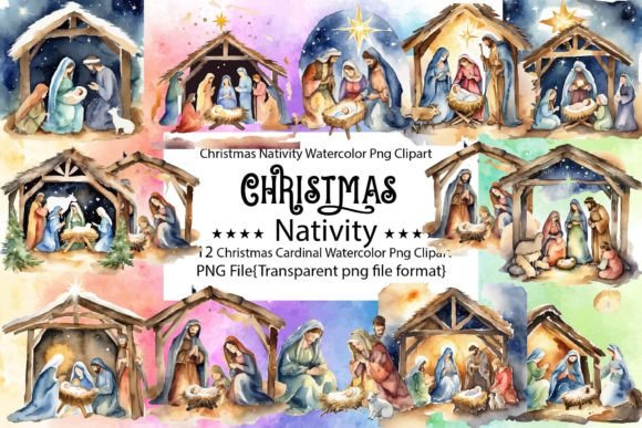 Christmas Nativity Watercolor Bundle and Print Templates