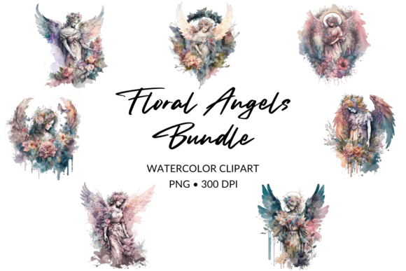 Floral Angels Watercolor Clipart Bundle and Illustrations