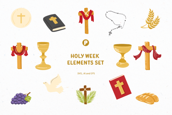 Handdrawn Holy Week Elements Set and Illustrations