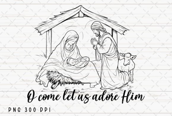 Oh Come Let Us Adore Him Nativity PNG Illustrations