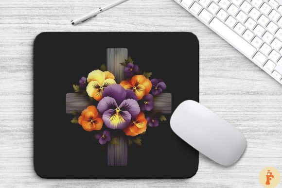 Wooden Cross with Pansy Flowers Backgrounds