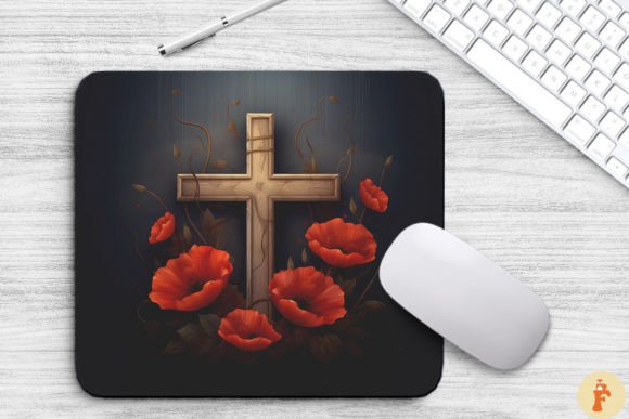 Wooden Cross with Poppy Flowers Backgrounds